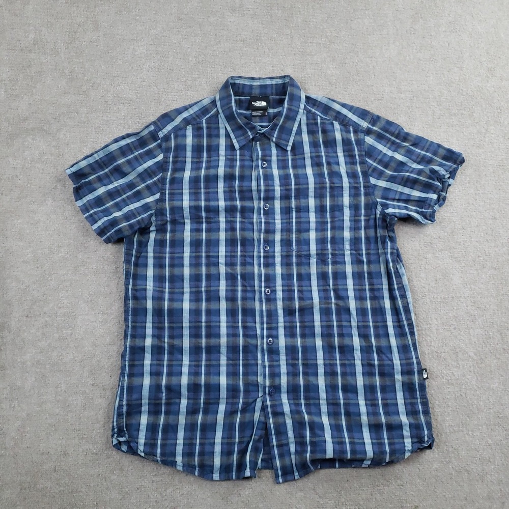 The North Face Shirt Mens Medium Blue Plaid Short Sleeve Button Up Casual